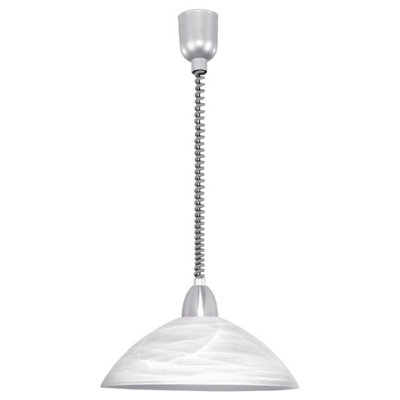 Elegant Silver Satin Nickel Pendant Ceiling Light With White Alabaster Shade from B&Q