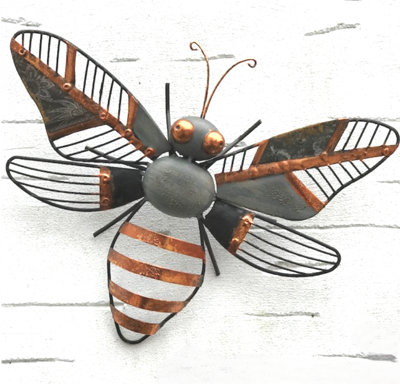 Animal Crackers Metal Honey Bee Striking Grey & Copper Finish Metal Wall Art Home Or Garden Ornament31Cm from B&Q