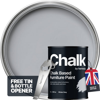 Hemway Chalk Based Furniture Paint Flat Matt Winter Grey 1L Shabby ChicChalky FinishInteriorWallsWoodQuick Dry from B&Q