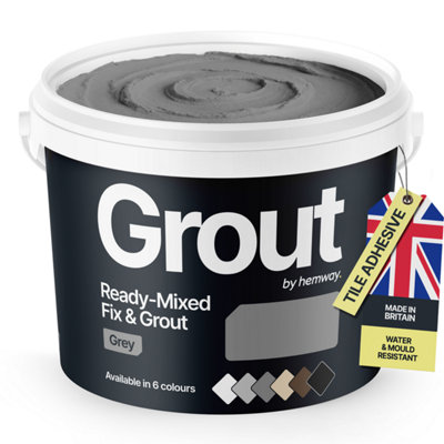 B&Q -  Tile Ready Mixed Grout & Fix Adhesive Grey Anti-MouldFade Resistant KitchenBathroomShowerWall4.5Kg