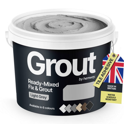 B&Q -  Tile Ready Mixed Grout & Fix Adhesive Light Grey Anti-MouldFade Resistant KitchenBathroomShowerWall4.5Kg