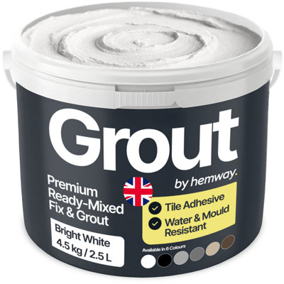 B&Q -  Tile Ready Mixed Grout & Fix Adhesive Bright White Anti-MouldFade Resistant KitchenBathroomShowerWall4.5Kg