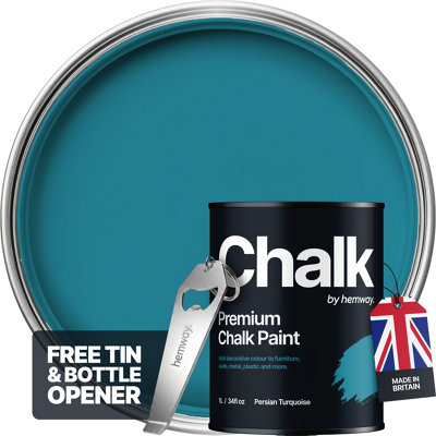 Hemway Chalk Paint Flat Matt Persian Turquoise 1L Shabby ChicSmooth Chalky FinishInterior FurnitureWallsWoodQuick Dry from B&Q