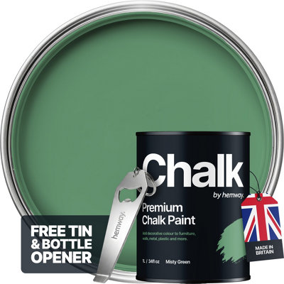 Hemway Chalk Paint Flat Matt Misty Green 1L Shabby ChicSmooth Chalky FinishInterior FurnitureWallsWoodQuick Dry from B&Q