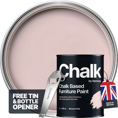 Hemway Chalk Based Furniture Paint Flat Matt Blossom Pink 1L Shabby ChicChalky FinishInteriorWallsWoodQuick Dry from B&Q