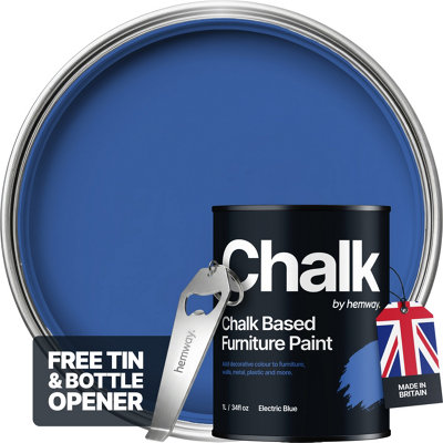 Hemway Chalk Based Furniture Paint Flat Matt Electric Blue 1L Shabby ChicChalky FinishInteriorWallsWoodQuick Dry from B&Q
