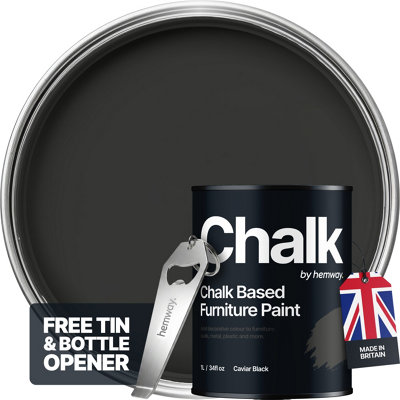 Hemway Chalk Based Furniture Paint Flat Matt Caviar Black 1L Shabby ChicChalky FinishInteriorWallsWoodQuick Dry from B&Q