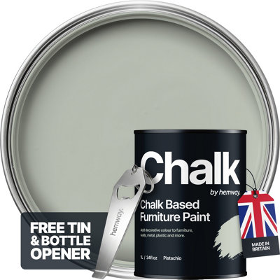 Hemway Chalk Based Furniture Paint Flat Matt Pistachio 1L Shabby ChicChalky FinishInteriorWallsWoodQuick Dry from B&Q