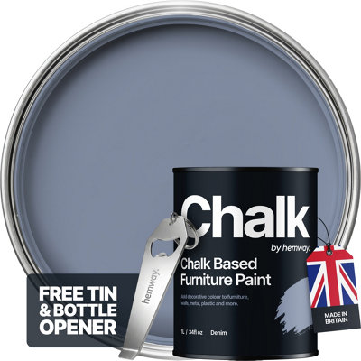 Hemway Chalk Based Furniture Paint Flat Matt Denim Blue 1L Shabby ChicChalky FinishInteriorWallsWoodQuick Dry from B&Q