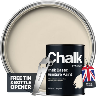 Hemway Chalk Based Furniture Paint Flat Matt Magnolia 1L Shabby ChicChalky FinishInteriorWallsWoodQuick Dry from B&Q