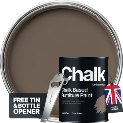 Hemway Chalk Based Furniture Paint Flat Matt Coco Brown 1L Shabby ChicChalky FinishInteriorWallsWoodQuick Dry from B&Q