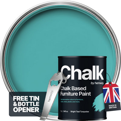 Hemway Chalk Based Furniture Paint Flat Matt Bright Teal Turquoise 1L Shabby ChicChalky FinishInteriorWallsWoodQuick Dry from B&Q