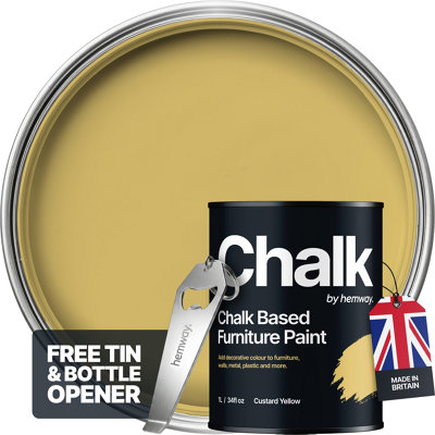 Hemway Chalk Based Furniture Paint Flat Matt Custard Yellow 1L Shabby ChicChalky FinishInteriorWallsWoodQuick Dry from B&Q