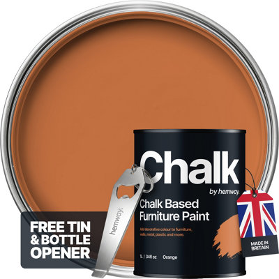 Hemway Chalk Based Furniture Paint Flat Matt Orange 1L Shabby ChicChalky FinishInteriorWallsWoodQuick Dry from B&Q