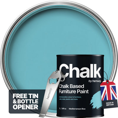 Hemway Chalk Based Furniture Paint Flat Matt Mediterranean Blue 1L Shabby ChicChalky FinishInteriorWallsWoodQuick Dry from B&Q