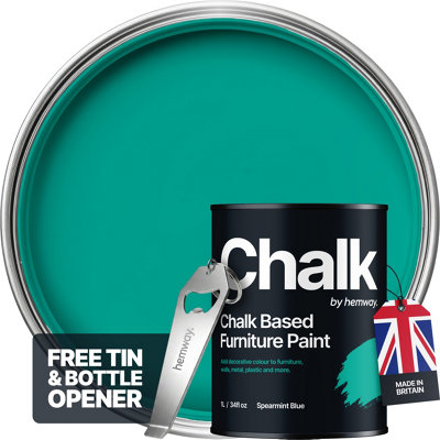 Hemway Chalk Based Furniture Paint Flat Matt Spearmint Blue 1L Shabby ChicChalky FinishInteriorWallsWoodQuick Dry from B&Q