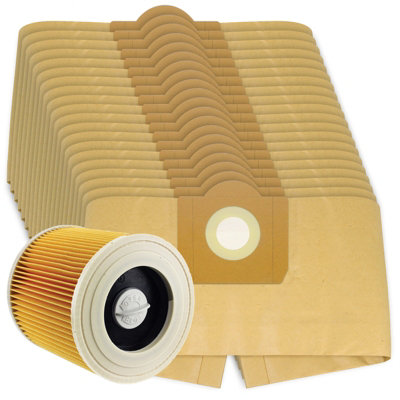 Spares2Go 20 X Large Dust Bags + Filter Compatible With Karcher Wd3 Wd3P Mv3 Wet & Dry Vacuum Cleaner from B&Q
