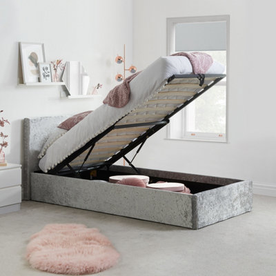 Birlea Berlin Single Ottoman Bed Steel Crushed Velvet from B&Q