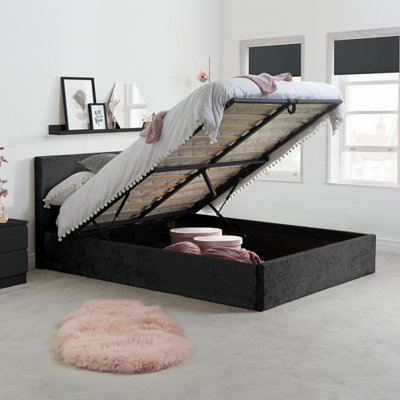 Birlea Berlin King Ottoman Bed Black Crushed Velvet from B&Q