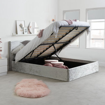 Birlea Berlin King Ottoman Bed Steel Crushed Velvet from B&Q