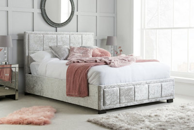 B&Q -  Hannover King Bed Steel Crushed Velvet
