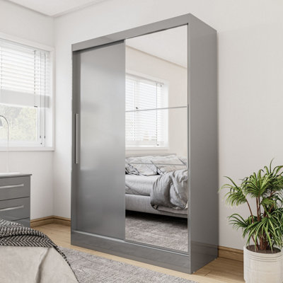 B&Q -  Lynx 2 Door Sliding Wardrobe With Mirror Grey