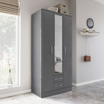 B&Q -  Lynx 3 Door 2 Drawer Wardrobe With Mirror Grey