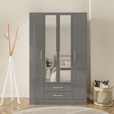 B&Q -  Lynx 4 Door 2 Drawer Wardrobe With Mirror Grey