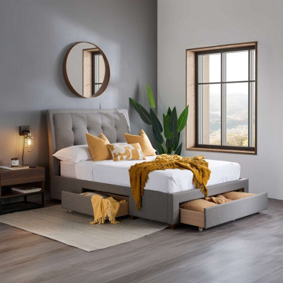 B&Q -  Shelby Double Bed In Grey Fabric