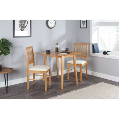 Birlea Drop Leaf Table Chairs Square Solid Wood Dining 2 Kitchen Set Oak Finish in Brown - Image 5