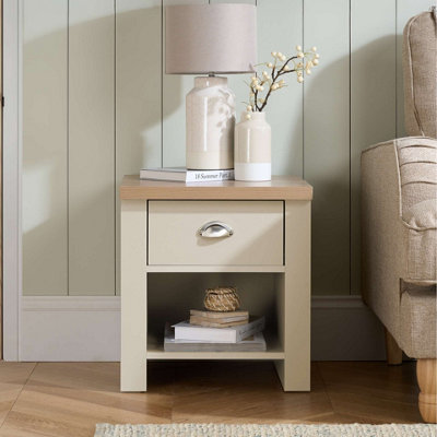 Birlea Highgate 1 Drawer Lamp Table & Oak Cream