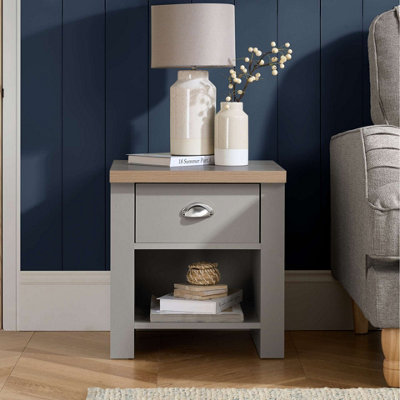Birlea Highgate 1 Drawer Lamp Table & Oak Grey