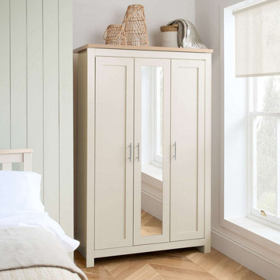 3 Door Mirror Wardrobe Cream Oak Birlea Highgate Farmhouse Shabby Chic from B&Q