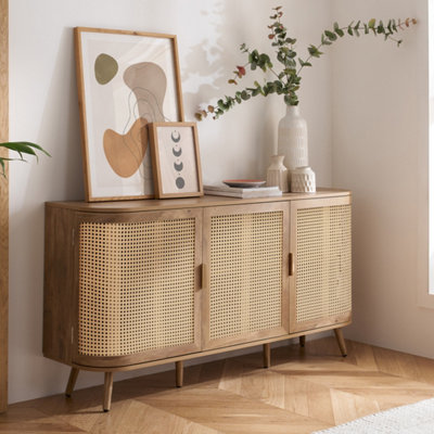 3 Door Rattan Sideboard Curved Oak Cupboard Birlea Sark Storage Cabinet from B&Q