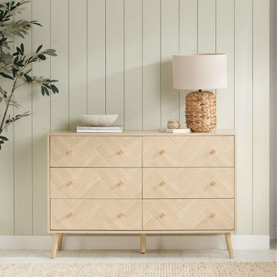 Birlea 6 Drawer Oak Wooden Chest Herringford Brown