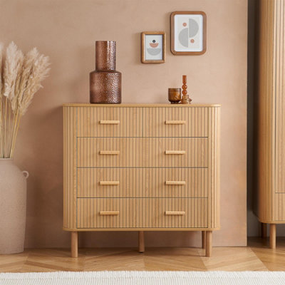 Birlea 5 Oak Drawer Wooden Fluted Chest Axel Brown