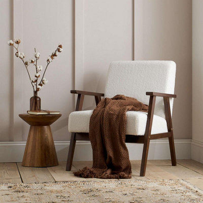 Birlea Ellwood Boucle Accent Chair Armchair White Walnut Wood from B&Q