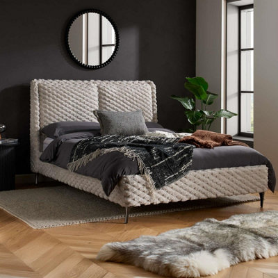 B&Q -  Birlea Tilly Off White Faux Fur Bed Frame Double