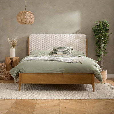 B&Q -  Hatti White Faux Fur And Natural Wooden Bed Frame King Size