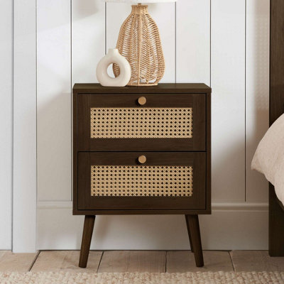  - Bedside 2 Drawer Cabinet Walnut Rattan Birlea Croxley Side Table