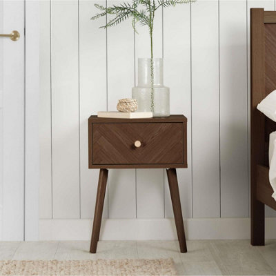 1 Drawer Walnut Bedside Birlea Herringford Chevron Parquet