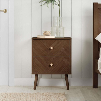 2 Drawer Walnut Bedside Birlea Herringford Chevron Parquet