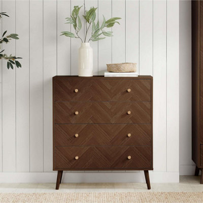 B&Q - 4 Drawer Walnut Chest  Herringford Chevron Parquet