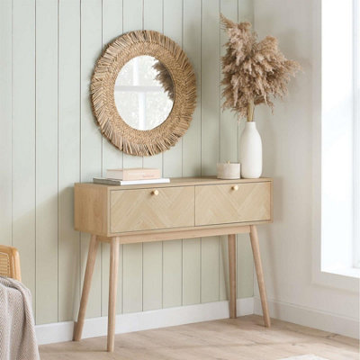 B&Q -  Herringford Console Table Hall Table Dressing Table Oak Parquet Design