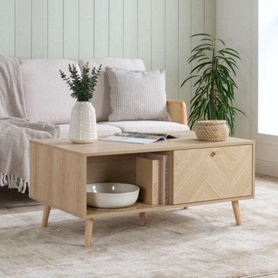  - Herringford 1 Drawer Coffee Table With Storage Oak Parquet Design