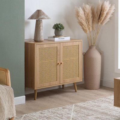 B&Q -  Croxley 2 Door Sideboard Oak Rattan Storage Cabinet