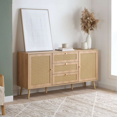 B&Q -  Croxley 2 Door 3 Drawer Sideboard Oak Rattan Storage Cabinet