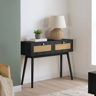 B&Q -  Croxley Console Table Black Rattan Hall Dressing Table