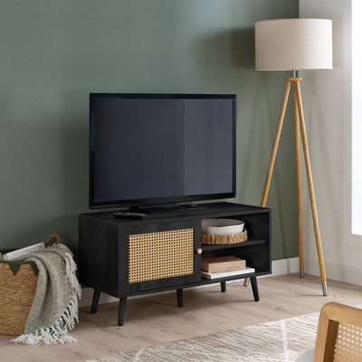 Birlea Black Croxley Small Tv Unit Rattan Entertainment Stand - Image 6