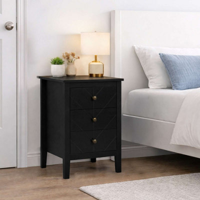 Birlea Emerson 3 Drawer Bedside Cabinet Chest Table Black